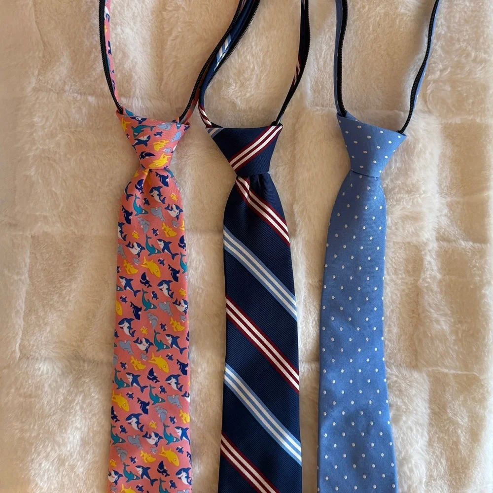 Izod Ties & J.Khaki Boys Zipper Tie Bundle 3 Pack Shark Stripe Polka Dot
